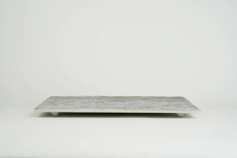 グレー波彫り27cm正角皿